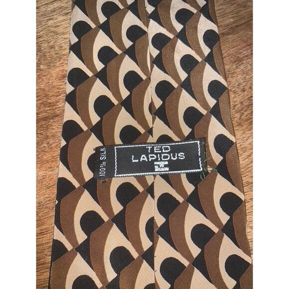 Ted Lapidus Men's Silk Geometric Tie Brown Classic Formal Business - Picture 2 of 4